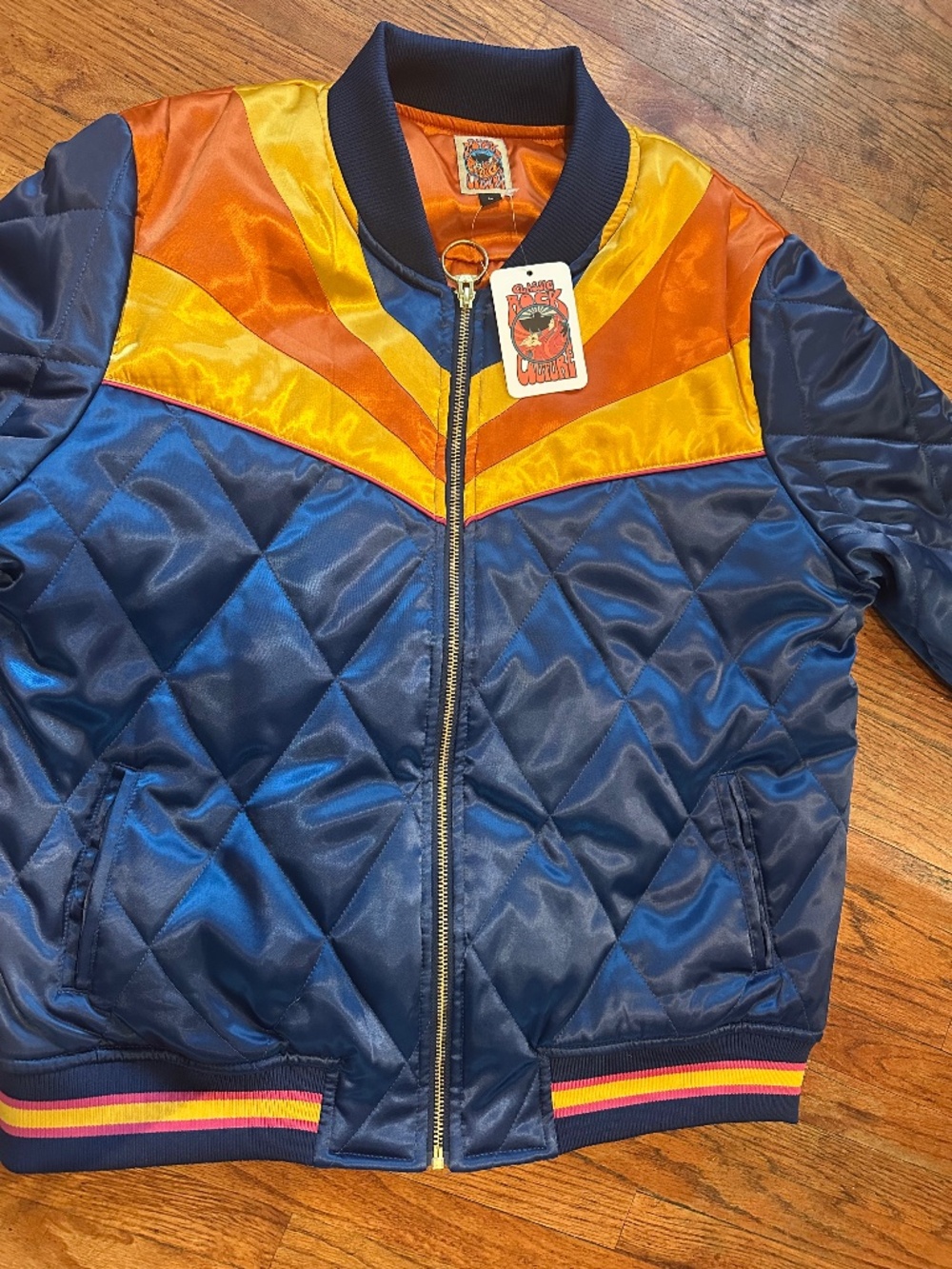 classic rock couture blue rising sun unisex retro bomber jacket